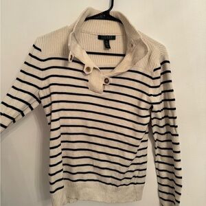 Ralph Lauren Cream and Black Striped Cowl Neck Sweater